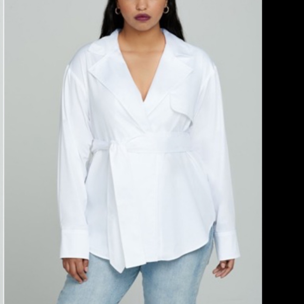 Même Chose white double breasted tie top